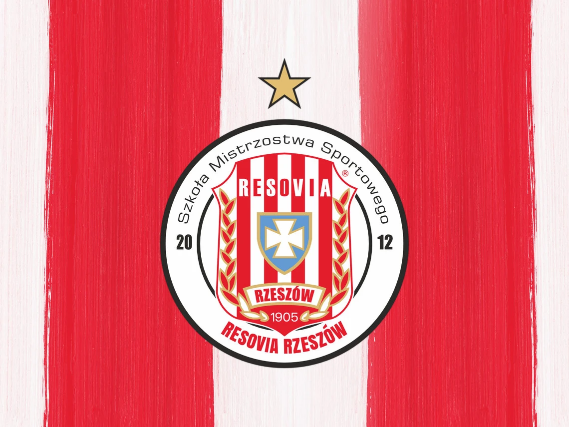 logo sms resovia na biało czerwonych pasach